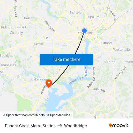 Dupont Circle Metro Station to Woodbridge map