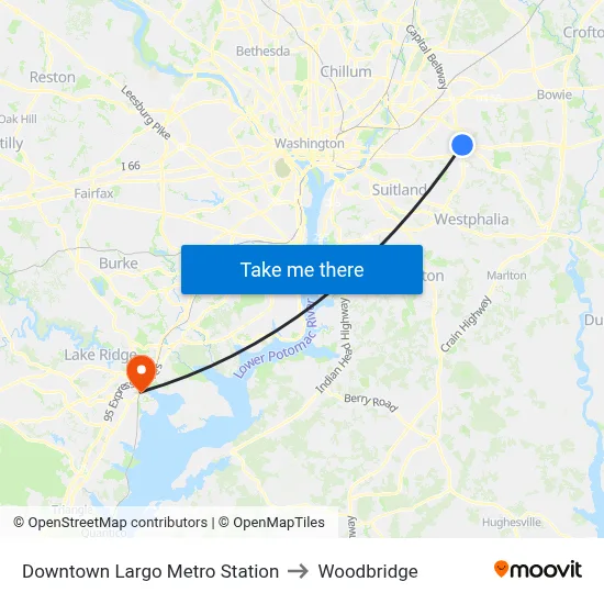 Downtown Largo Metro Station to Woodbridge map