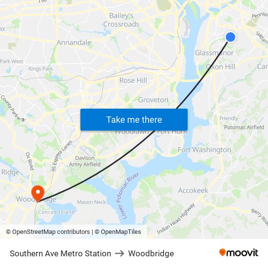 Southern Ave Metro Station to Woodbridge map