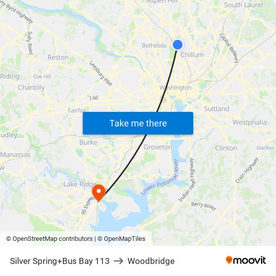 Silver Spring+Bay 113 to Woodbridge map