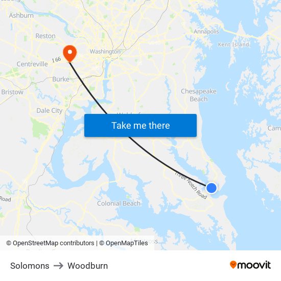 Solomons to Woodburn map