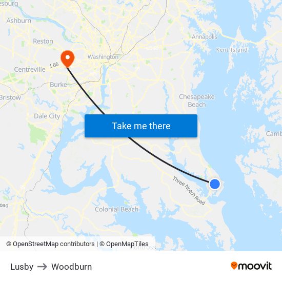 Lusby to Woodburn map