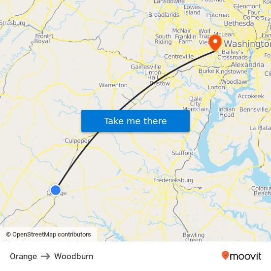 Orange to Woodburn map