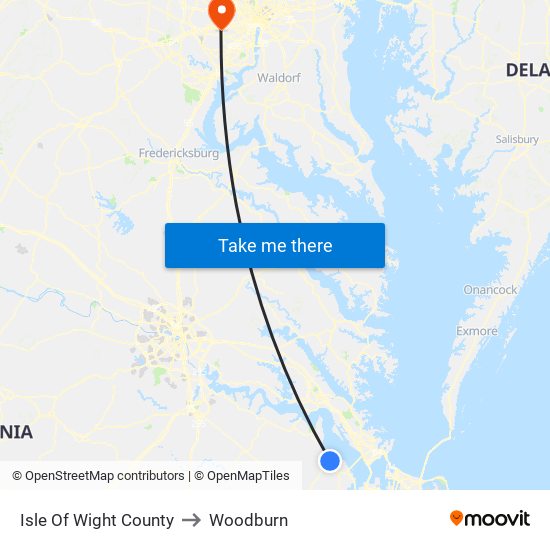 Isle Of Wight County to Woodburn map