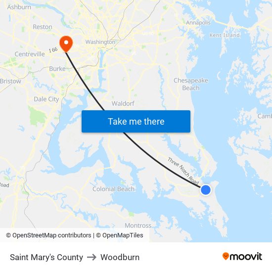 Saint Mary's County to Woodburn map