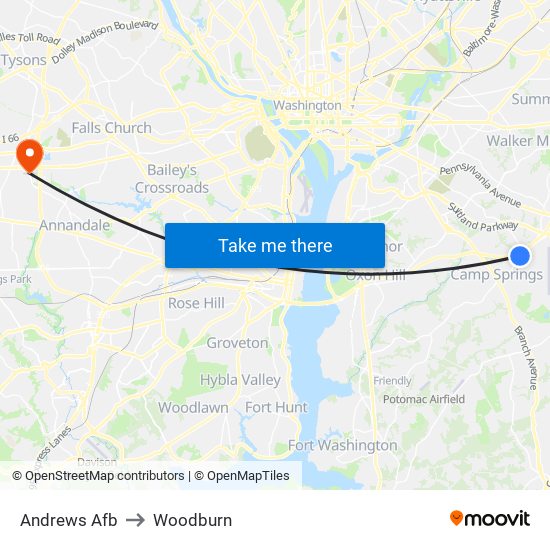 Andrews Afb to Woodburn map