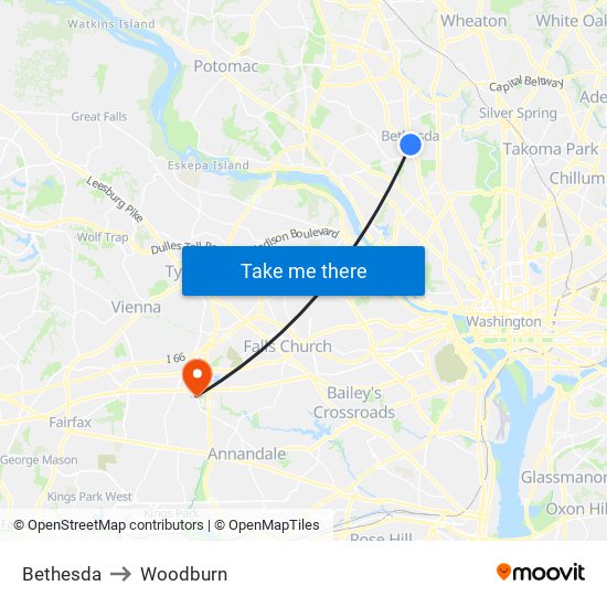 Bethesda to Woodburn map