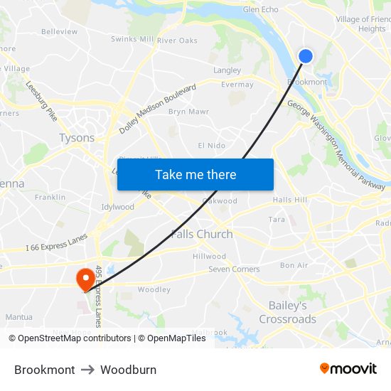 Brookmont to Woodburn map