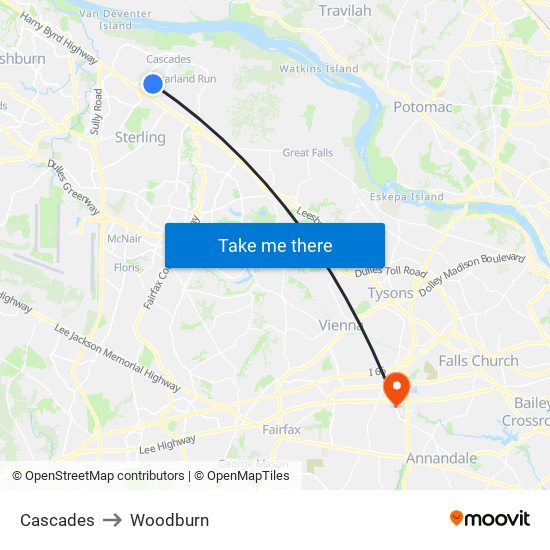 Cascades to Woodburn map