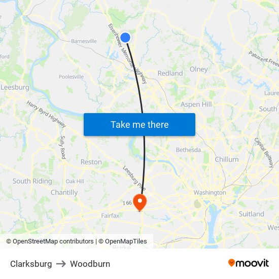 Clarksburg to Woodburn map