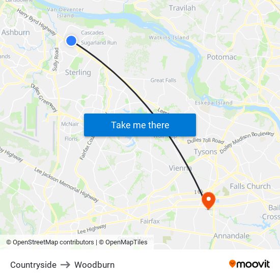 Countryside to Woodburn map