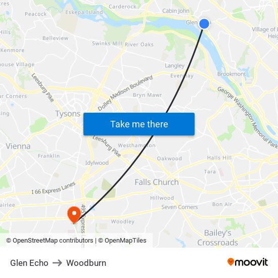 Glen Echo to Woodburn map