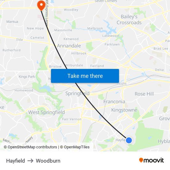 Hayfield to Woodburn map