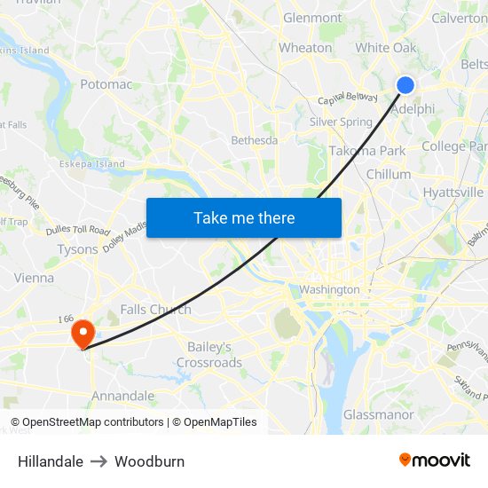 Hillandale to Woodburn map