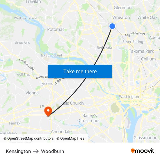 Kensington to Woodburn map