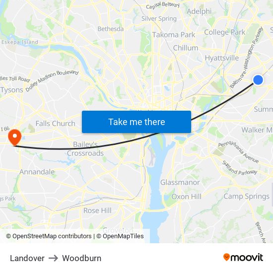 Landover to Woodburn map