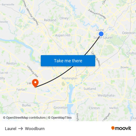 Laurel to Woodburn map