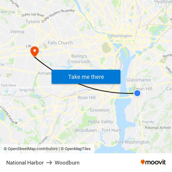 National Harbor to Woodburn map