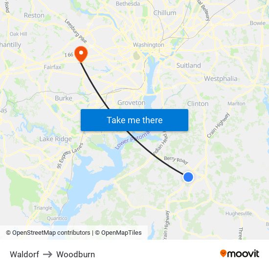 Waldorf to Woodburn map