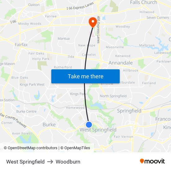 West Springfield to Woodburn map