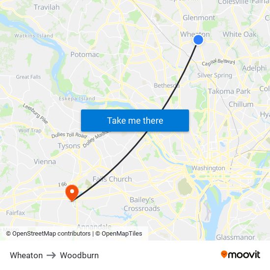 Wheaton to Woodburn map