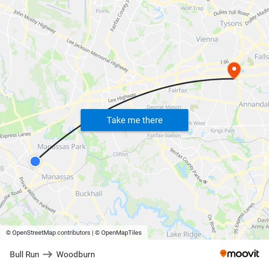 Bull Run to Woodburn map