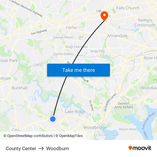 County Center to Woodburn map