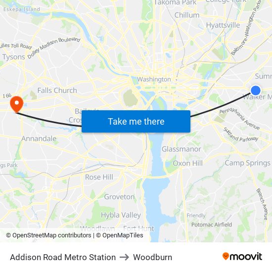 Addison Road Metro Station to Woodburn map