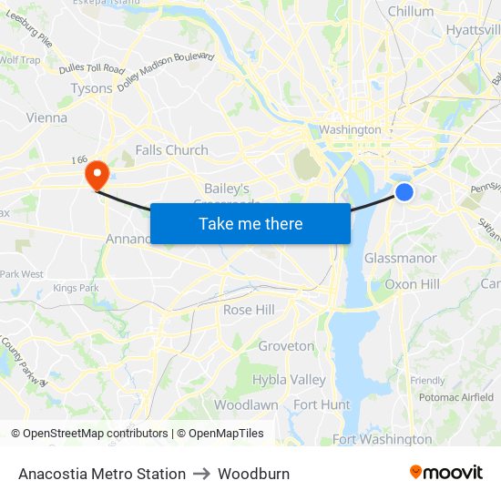 Anacostia Metro Station to Woodburn map