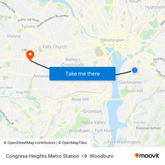 Congress Heights Metro Station to Woodburn map