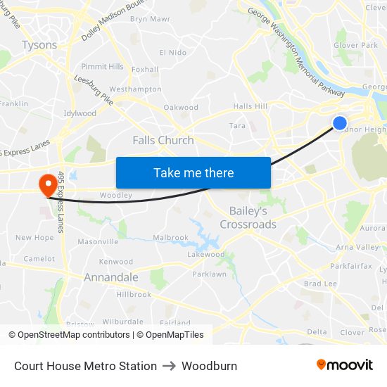 Court House Metro Station to Woodburn map