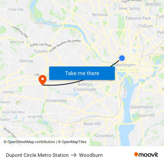 Dupont Circle Metro Station to Woodburn map