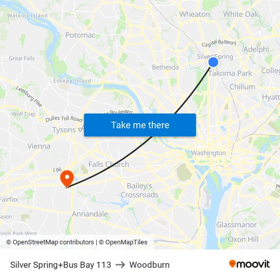 Silver Spring+Bay 113 to Woodburn map