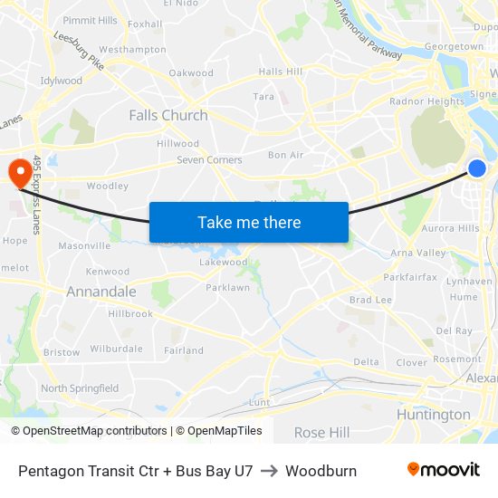 Pentagon Transit Ctr + Bus Bay U7 to Woodburn map