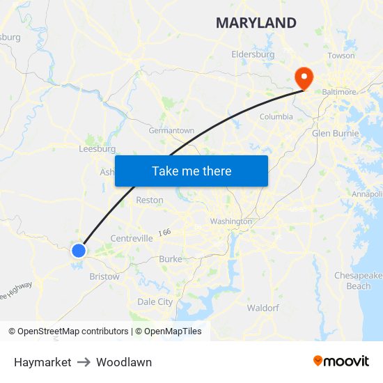 Haymarket to Woodlawn map