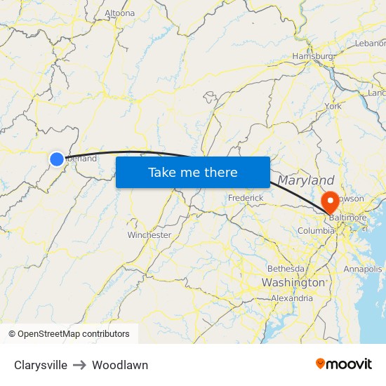 Clarysville to Woodlawn map