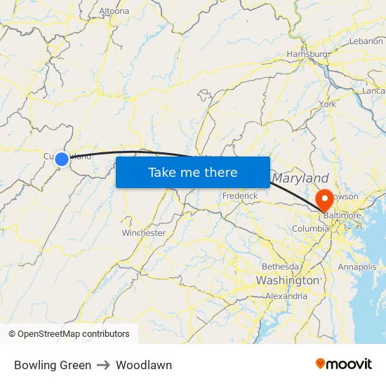 Bowling Green to Woodlawn map