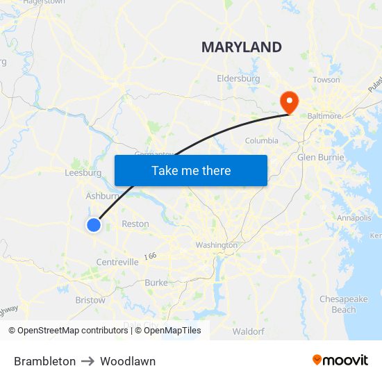 Brambleton to Woodlawn map