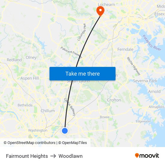 Fairmount Heights to Woodlawn map