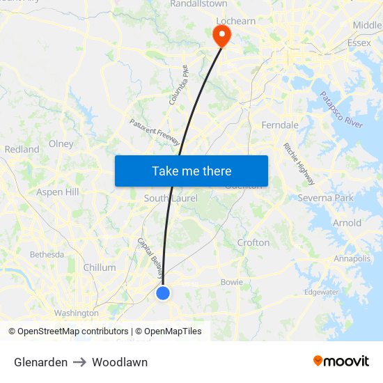 Glenarden to Woodlawn map