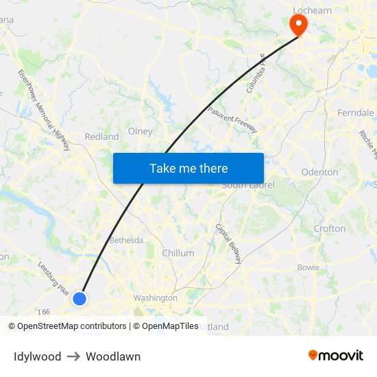 Idylwood to Woodlawn map