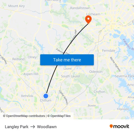 Langley Park to Woodlawn map