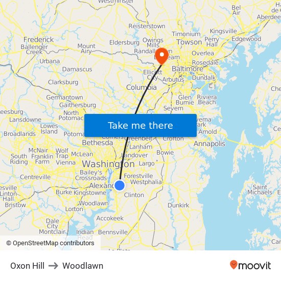 Oxon Hill to Woodlawn map