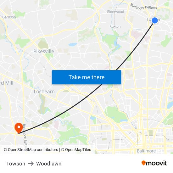 Towson to Woodlawn map