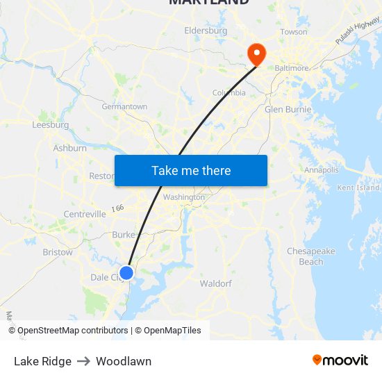 Lake Ridge to Woodlawn map