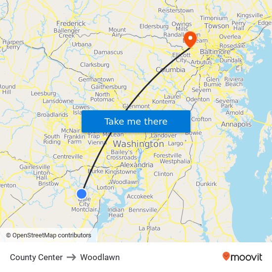 County Center to Woodlawn map