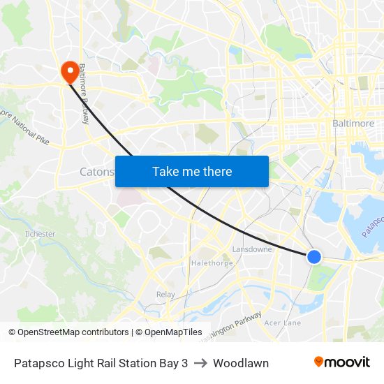 Patapsco Light Rail Station Bay 3 to Woodlawn map