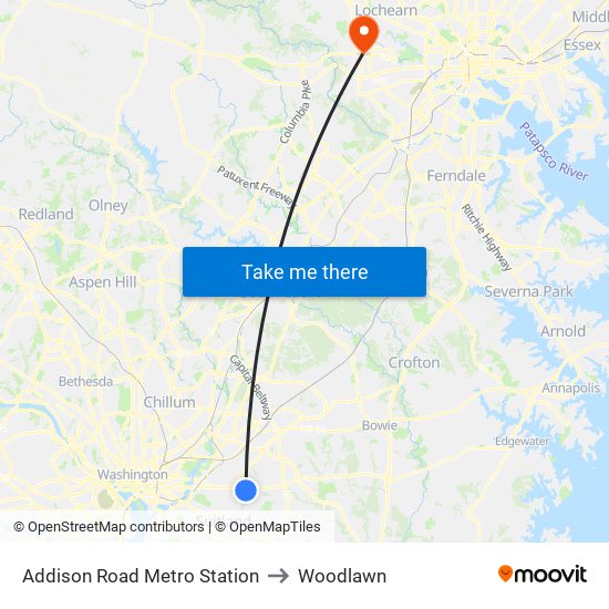 Addison Road Metro Station to Woodlawn map