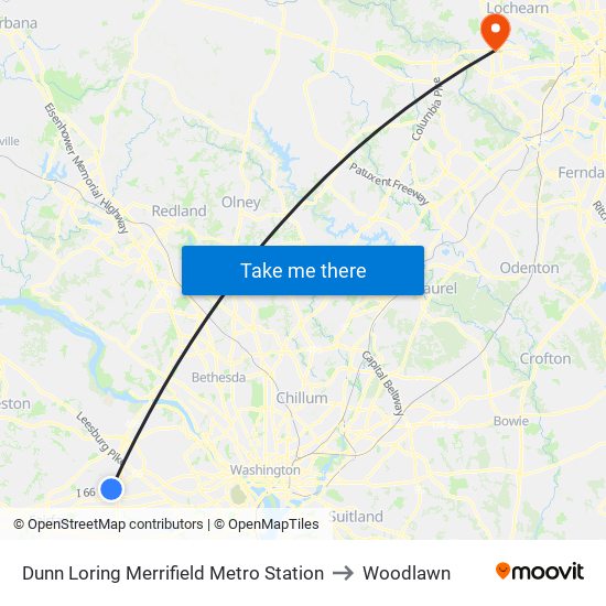 Dunn Loring Merrifield Metro Station to Woodlawn map