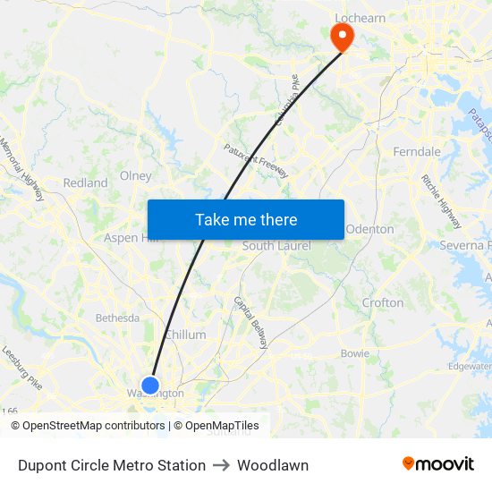 Dupont Circle Metro Station to Woodlawn map